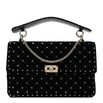 Valentino Garavani Velvet Medium Rockstud Spike Shoulder Bag Black 1 of 8