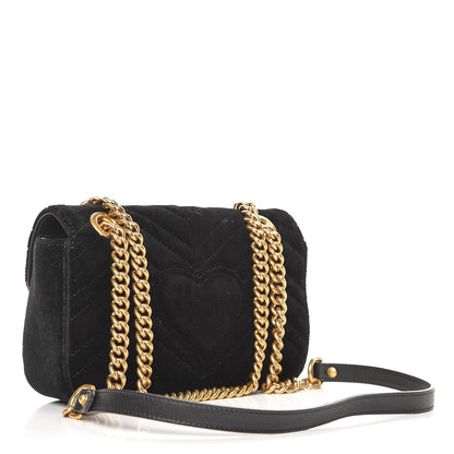 Gucci Velvet Matelasse Mini GG Marmont Shoulder Bag Black 3 of 7