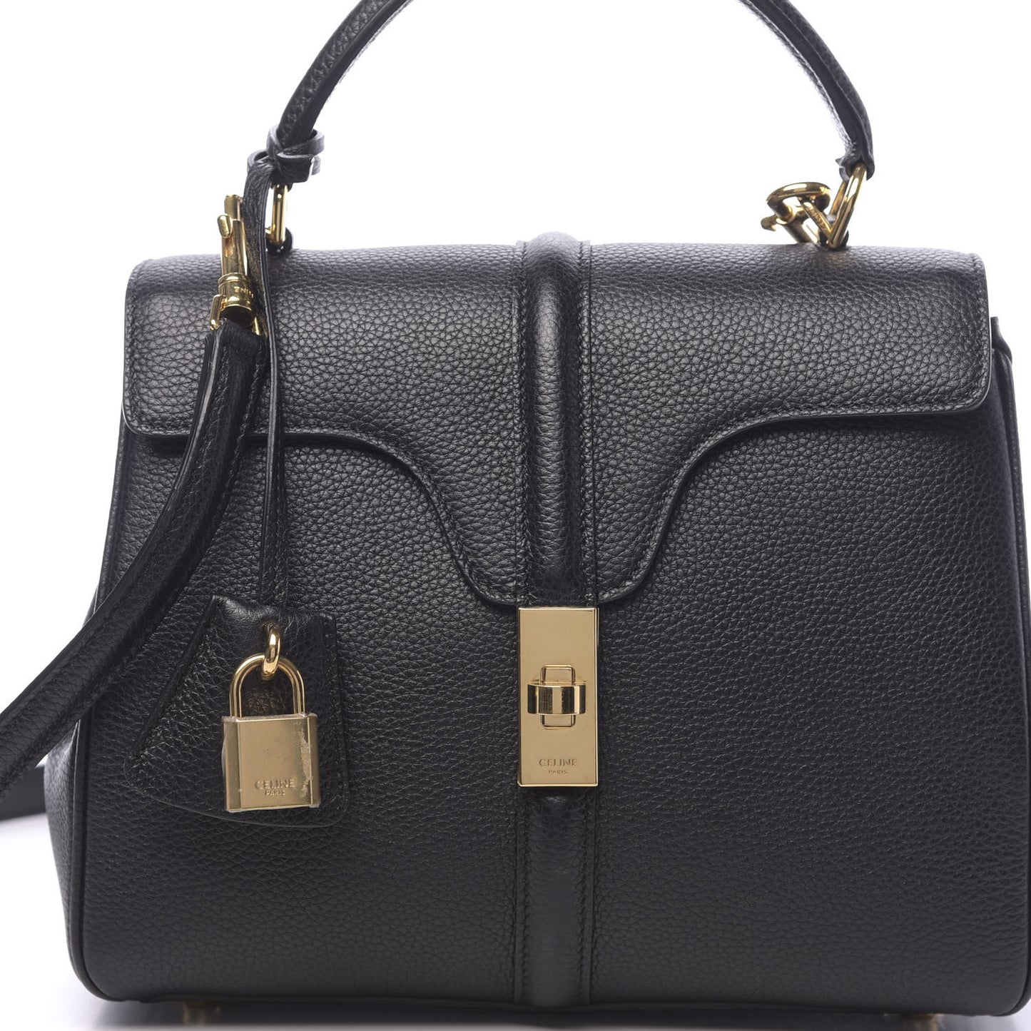 Grained Calfskin Small 16 Top Handle Bag Black