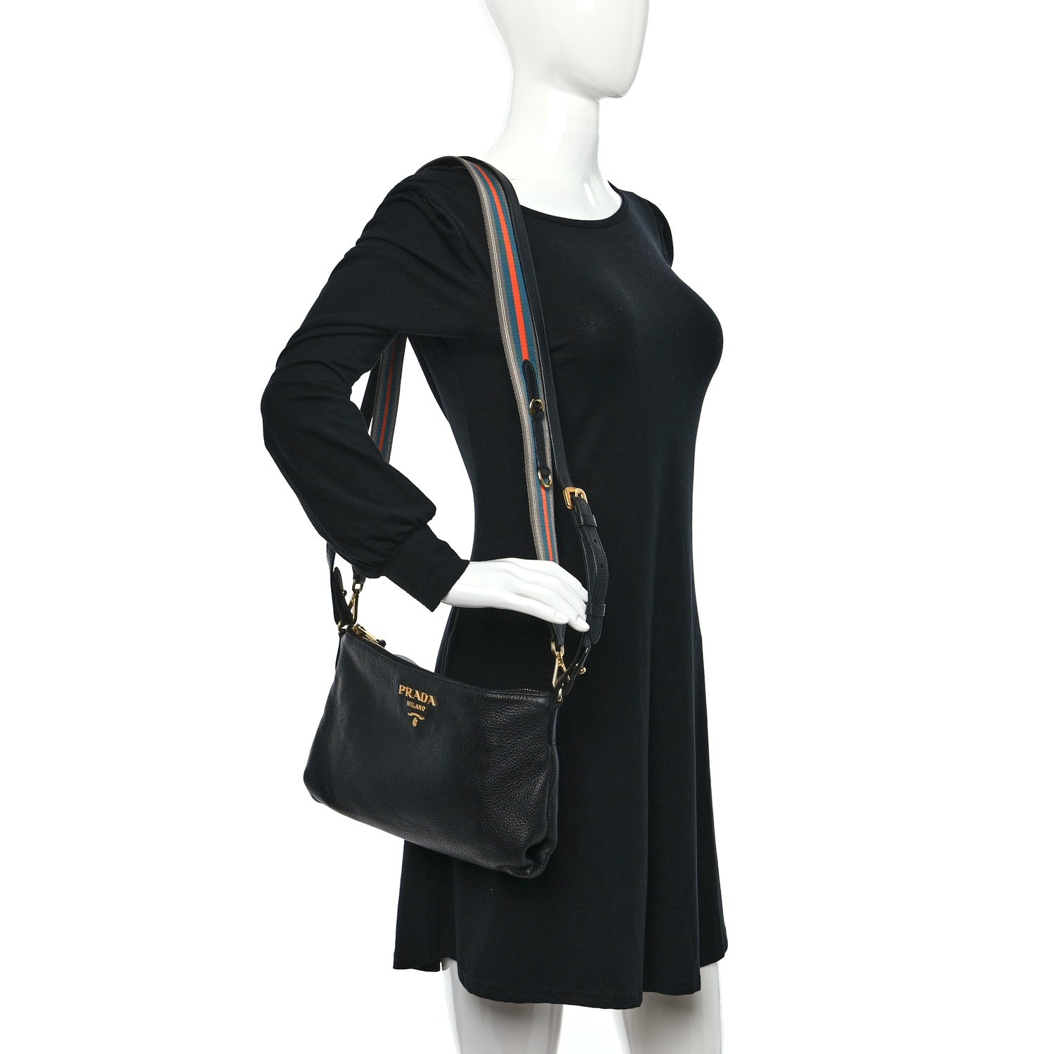 Prada Vitello Daino Zippered Shoulder Bag Black 2 of 8