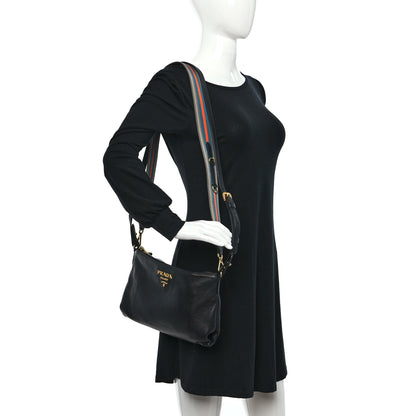 Prada Vitello Daino Zippered Shoulder Bag Black 2 of 8