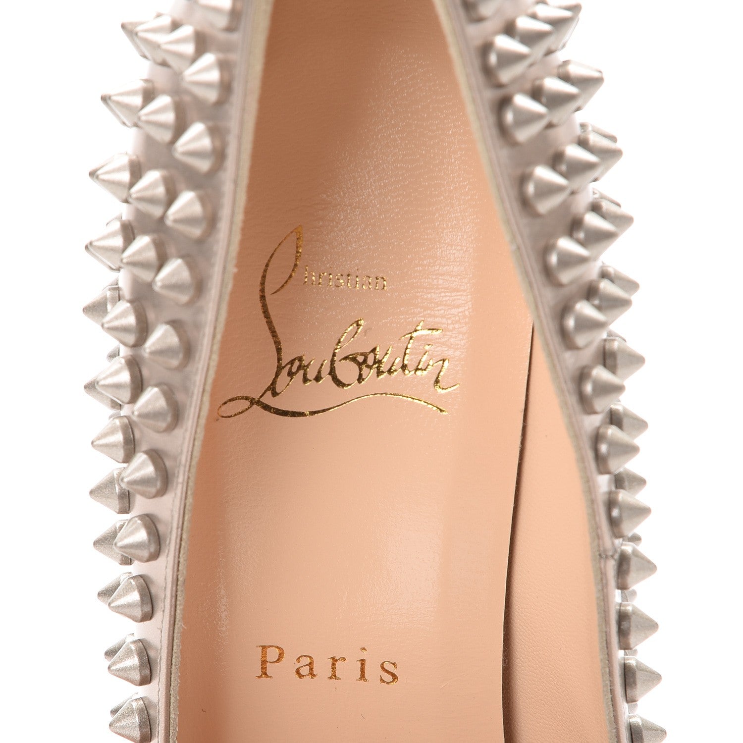 Christian Louboutin Metallic Calfskin Pigalle Spikes 100 Pumps 36 Beige Gold 7 of 7