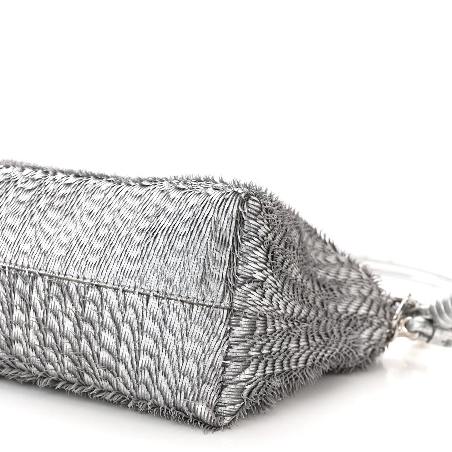 Metallic Nappa Calfskin Fringed Medium Chain Flamenco Knot Purse Silver