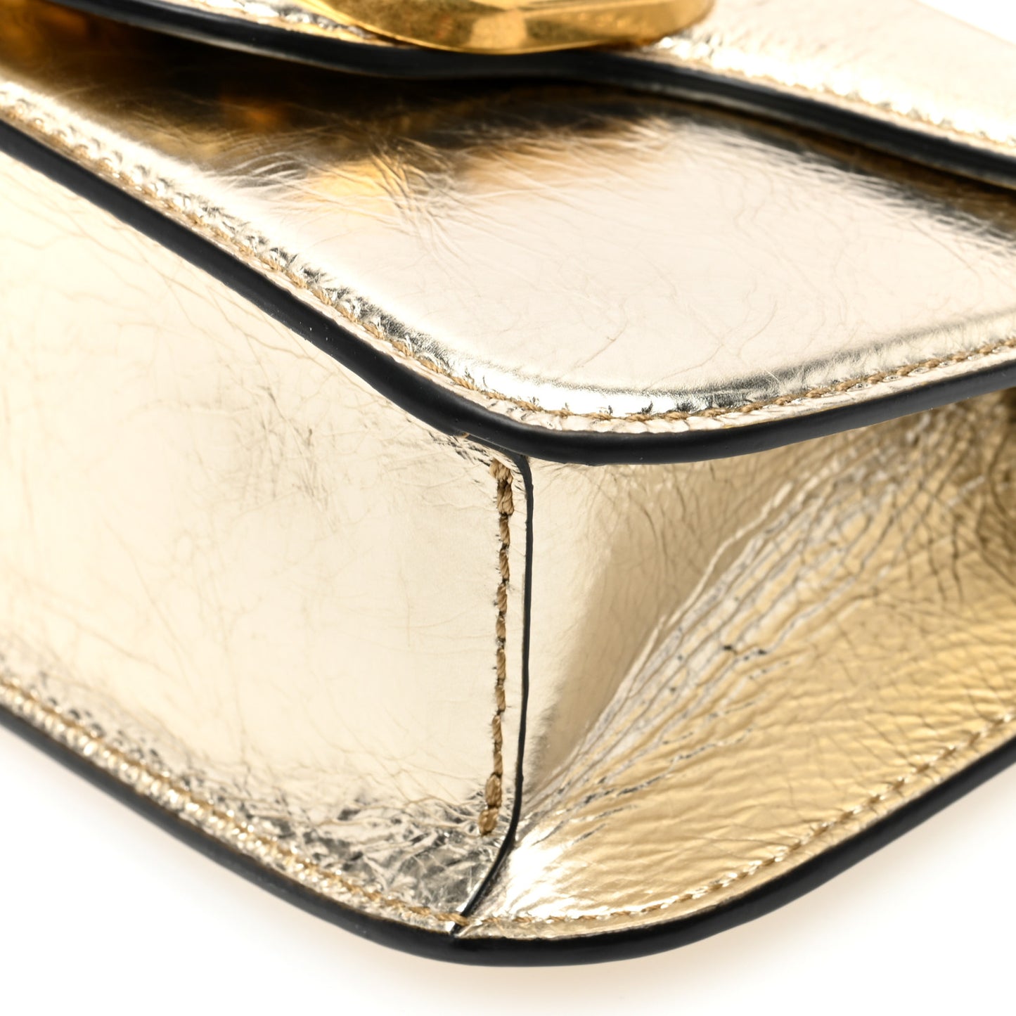 Metallic Crackle Effect Calfskin Vlogo Small Loco Shoulder Bag Platino