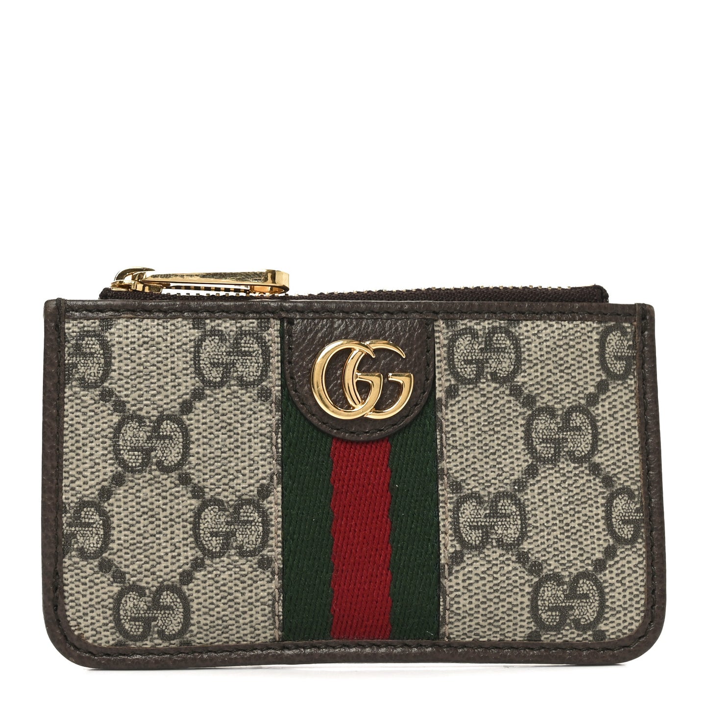 GG Supreme Monogram Web Ophidia Zip Card Case Brown