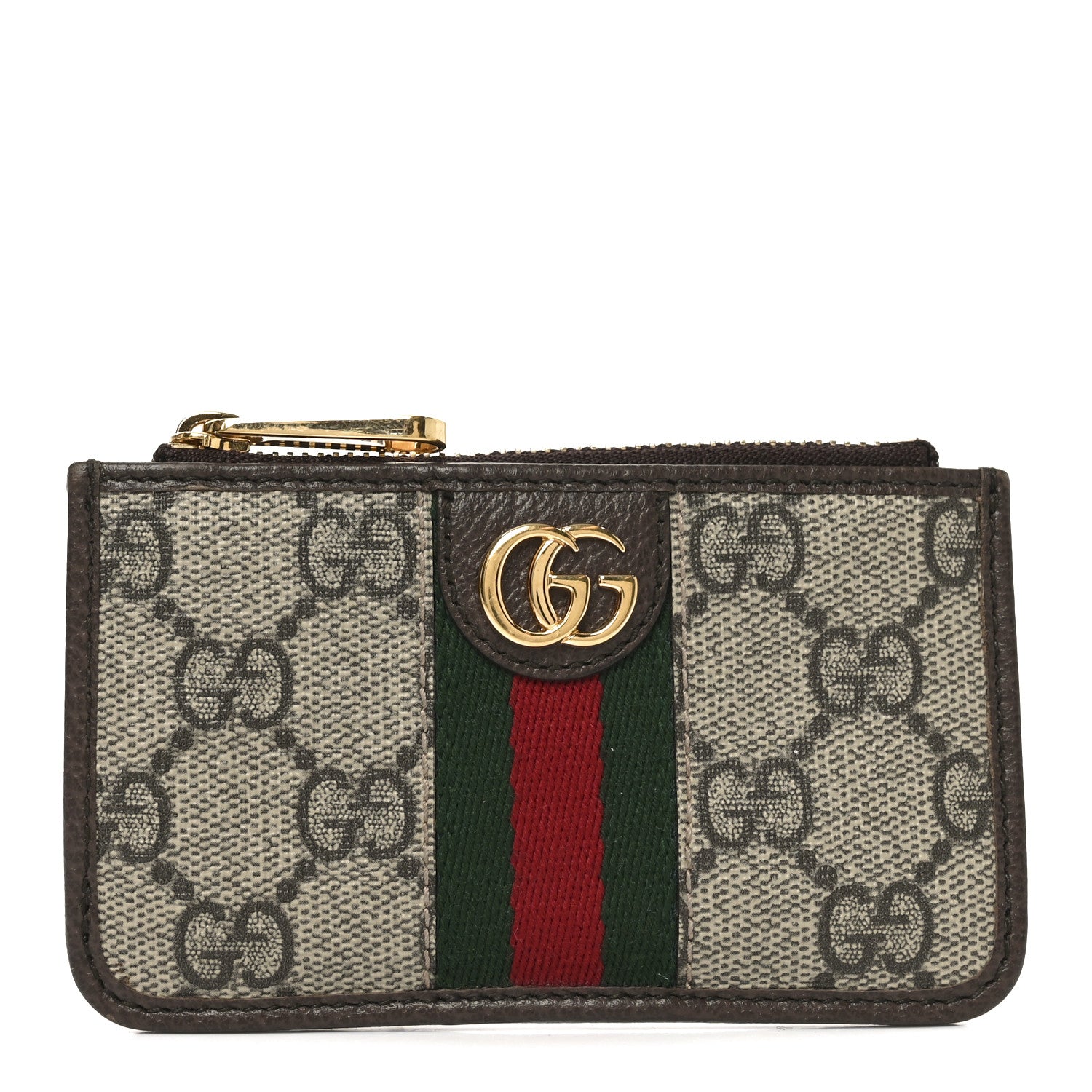 Gucci GG Supreme Monogram Web Ophidia Zip Card Case Brown 1 of 7
