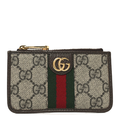 Gucci GG Supreme Monogram Web Ophidia Zip Card Case Brown 1 of 7