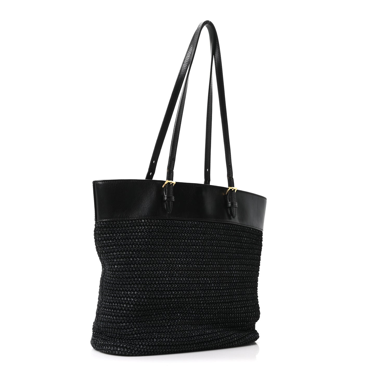 Calfskin Raffia Mini Tote Black