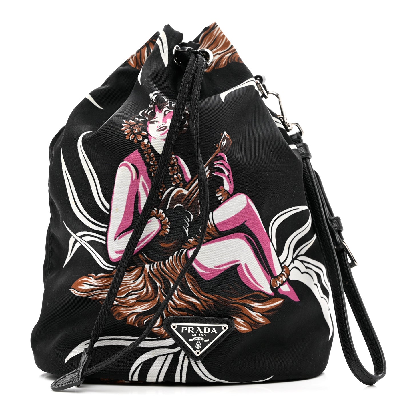 Tessuto Nylon Saffiano Hawaii Print Bucket Wristlet Rosso
