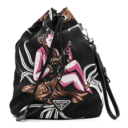 Prada Tessuto Nylon Saffiano Hawaii Print Bucket Wristlet Rosso 1 of 9