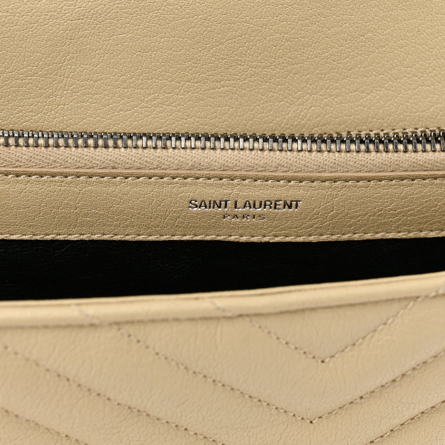Sheepskin Matelasse Chevron Monogram Large College Satchel Beige