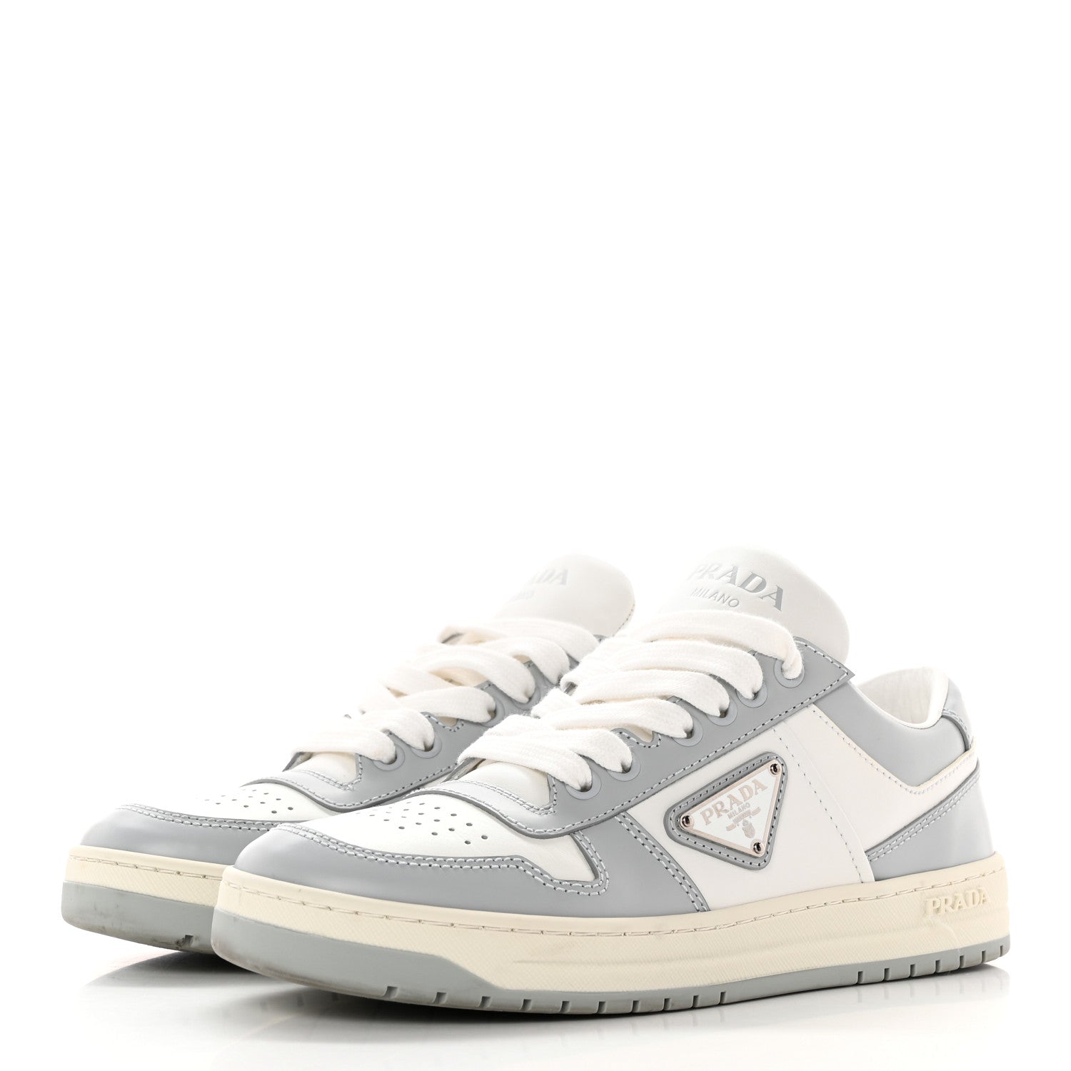 Prada Vitello Sport Spazzolato Rois Triangle Logo Womens Downtown Low Top 30mm Sneakers 37.5 White Fiordaliso 2 of 18