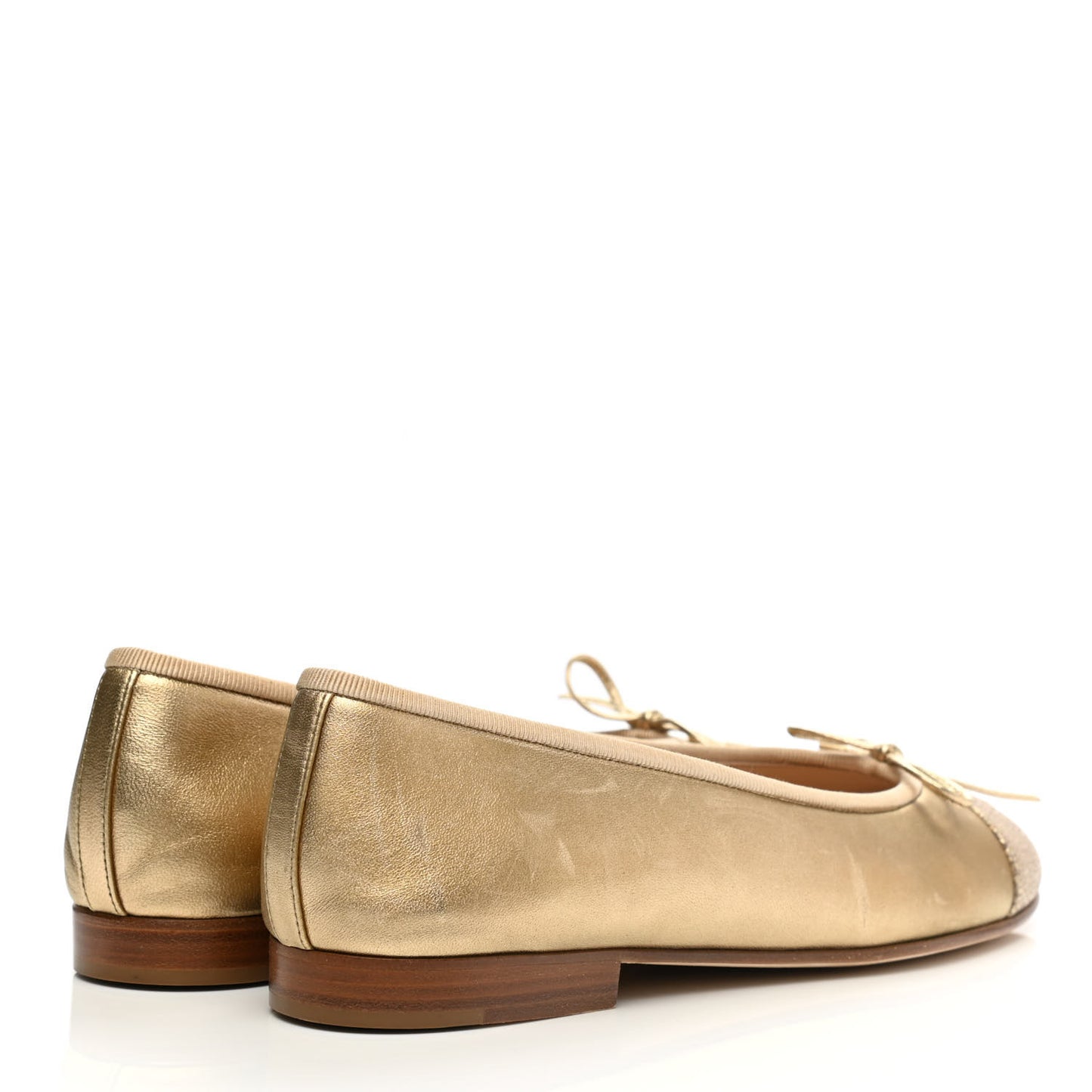 Lambskin Metallic Caviar CC Cap Toe Ballerina Flats 37 Light Gold