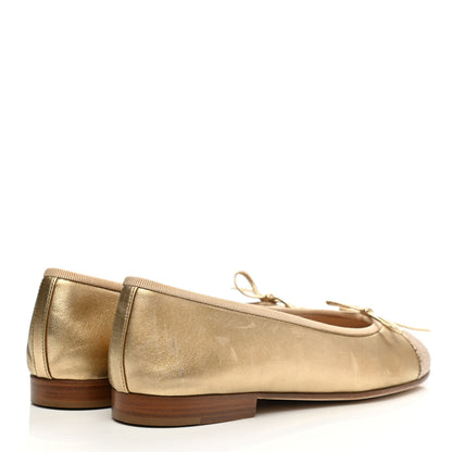 Chanel Lambskin Metallic Caviar CC Cap Toe Ballerina Flats 37 Light Gold 5 of 12