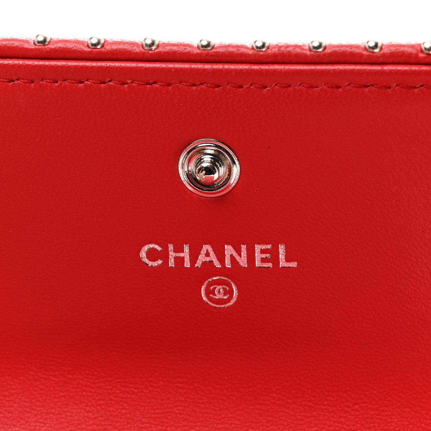 Lambskin Chevron Quilted Studded Compact Flap Wallet Red