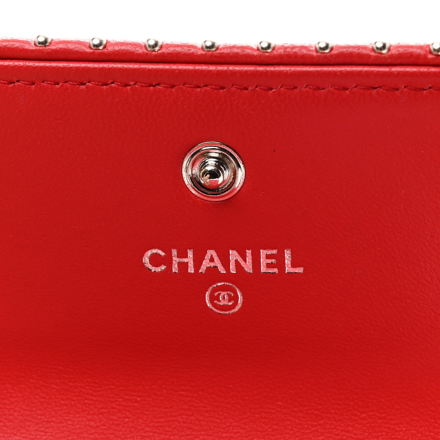 Chanel Lambskin Chevron Quilted Studded Compact Flap Wallet Red 6 of 8