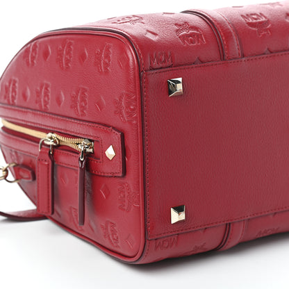 MCM Calfskin Ottomar Monogram Boston Bag Red 8 of 9