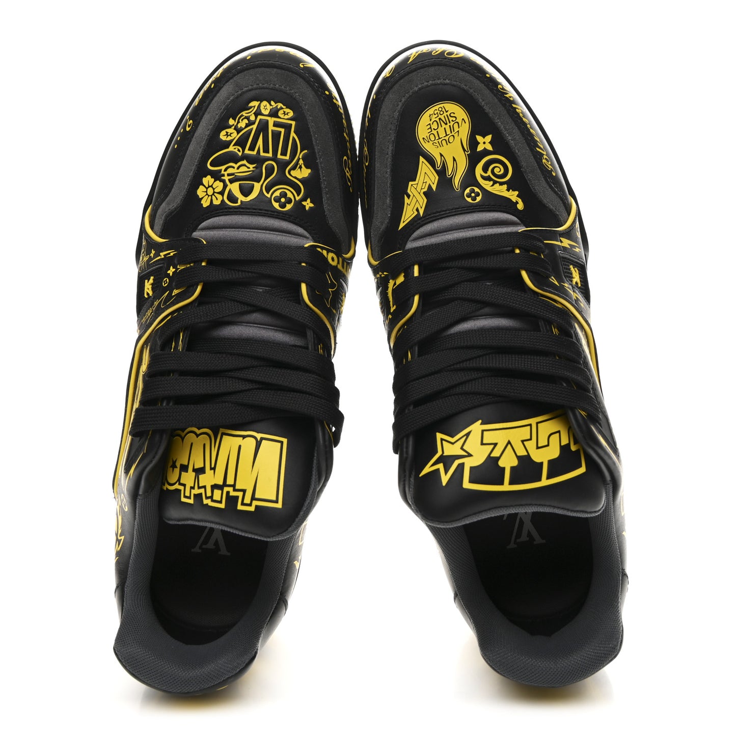 Calfskin Graffiti Mens LV Trainer Sneakers 8 Black Yellow