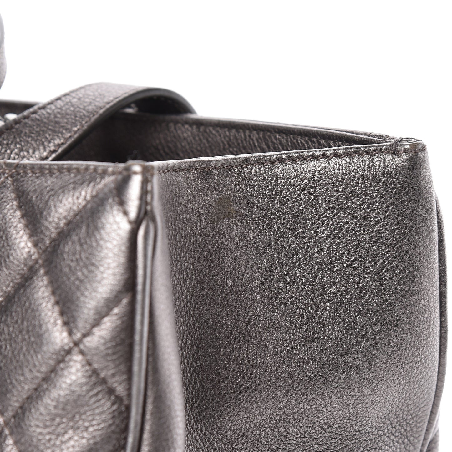 Metallic Grained Calfskin Quilted Large Casual Pocket Tote Silver