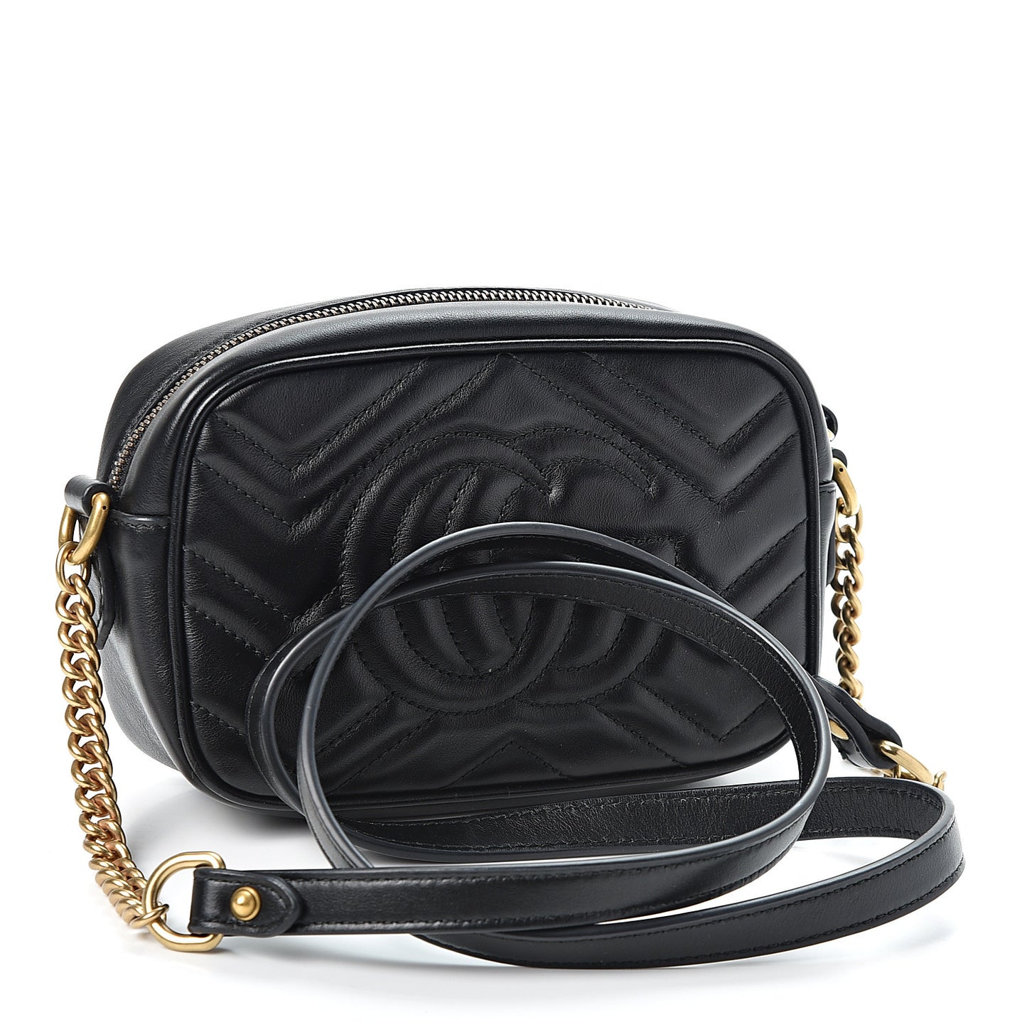 Calfskin Matelasse Mini GG Marmont Chain Shoulder Bag Black
