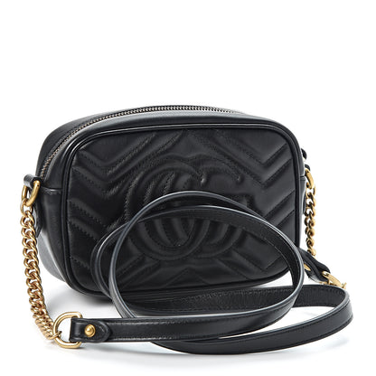 Gucci Calfskin Matelasse Mini GG Marmont Chain Shoulder Bag Black 2 of 10