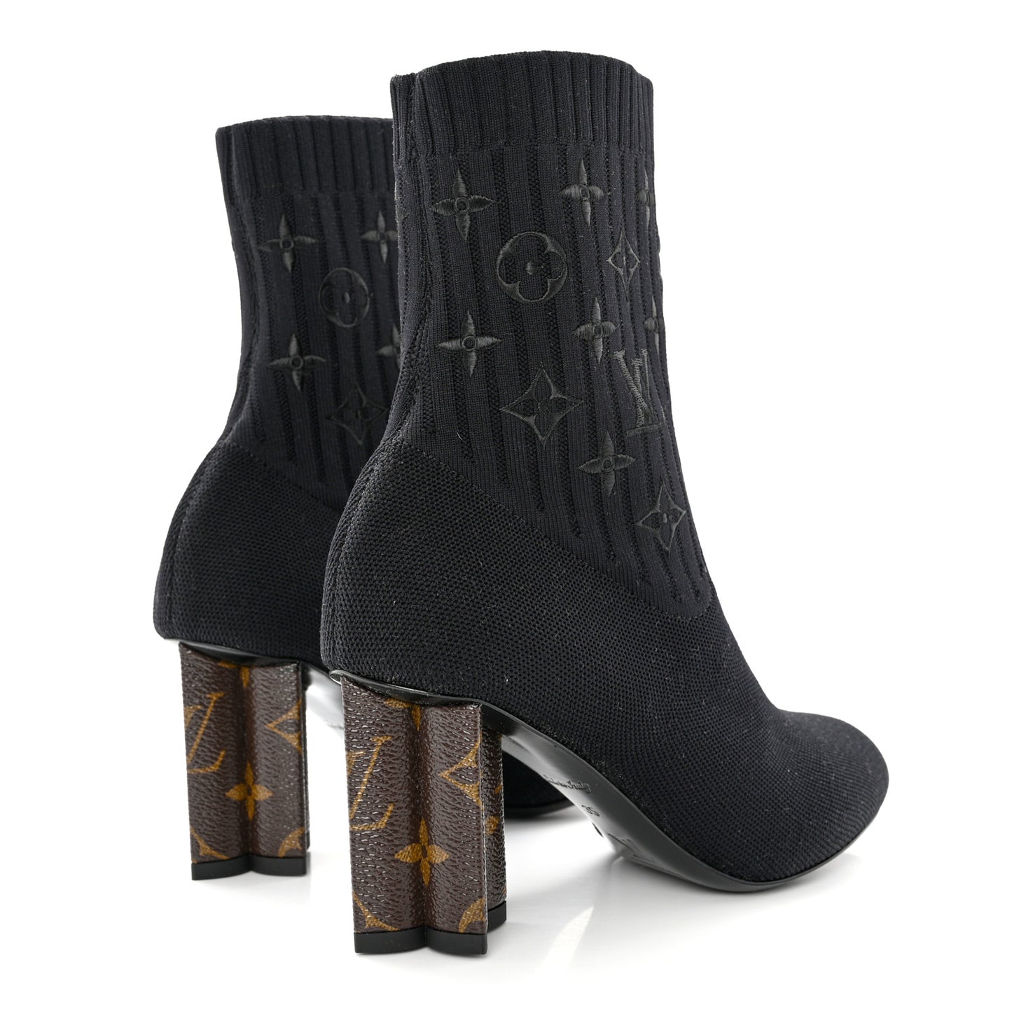Monogram Stretch Fabric Silhouette Ankle Boots 35 Black