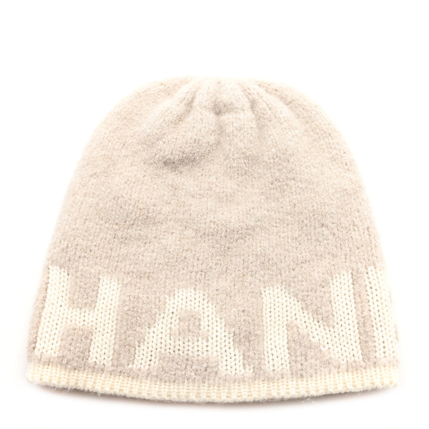 Cashmere Wool Silk Logo Beanie Hat Beige White