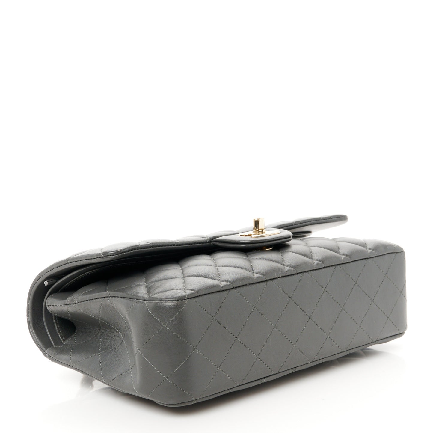Lambskin Quilted Medium Double Flap Dark Grey
