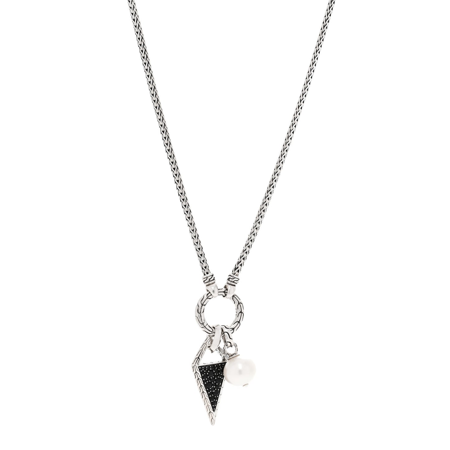 Sterling Silver Black Sapphire Black Spinel Cultured Pearl Classic Chain Tiga Amulet Keyring Necklace