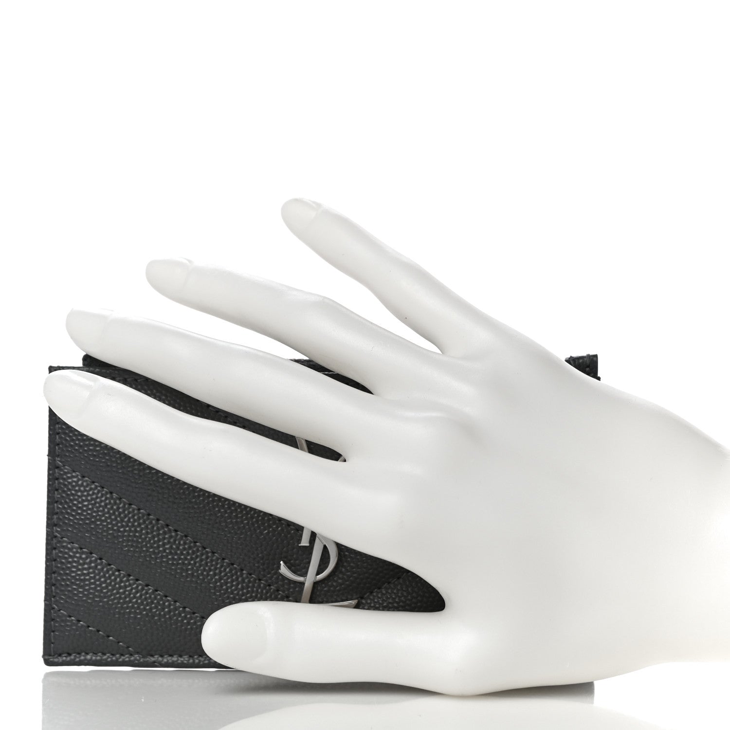 Saint Laurent Grain De Poudre Matelasse Chevron Monogram Fragments Zippered Card Case Fog 2 of 10