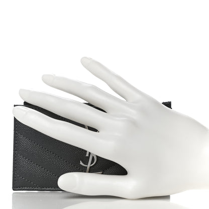 Saint Laurent Grain De Poudre Matelasse Chevron Monogram Fragments Zippered Card Case Fog 2 of 10