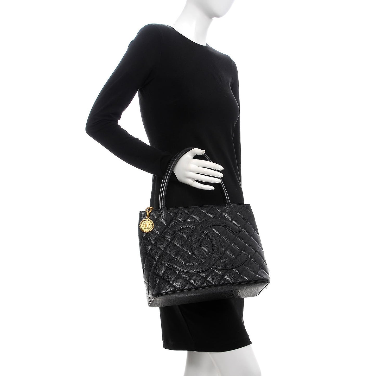 Caviar Quilted Medallion Tote Black