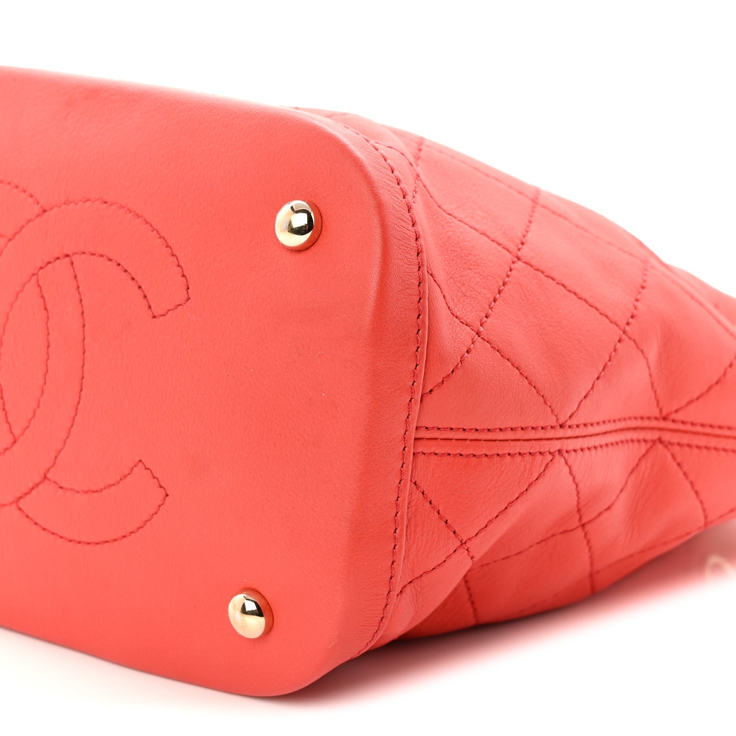 Calfskin Stitched Chain Bucket Bag Coral