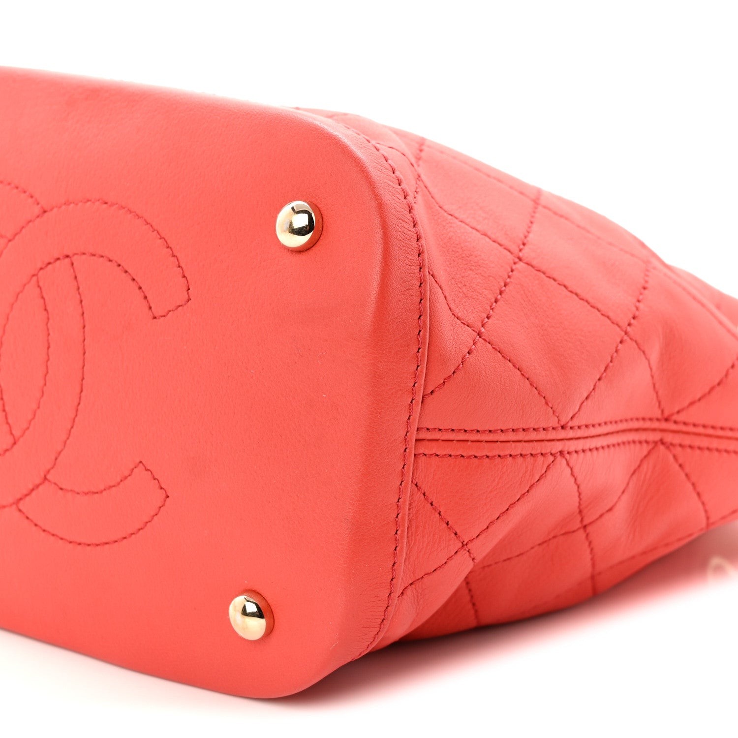 Chanel Calfskin Stitched Chain Bucket Bag Coral 10 of 10