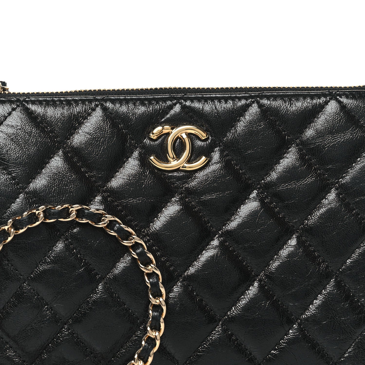 Chanel Shiny Crumpled Calfskin Quilted Clutch Bag Black 9 of 12