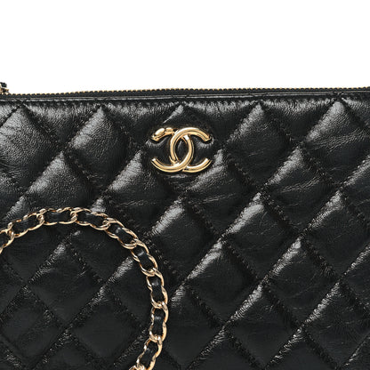 Chanel Shiny Crumpled Calfskin Quilted Clutch Bag Black 9 of 12