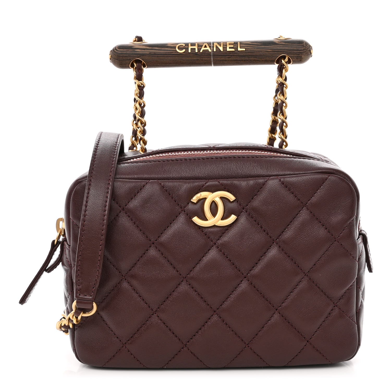 Chanel Lambskin Quilted Mini Wenge Wood Bowling Bag Burgundy 1 of 10