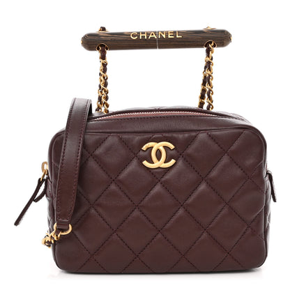 Chanel Lambskin Quilted Mini Wenge Wood Bowling Bag Burgundy 1 of 10