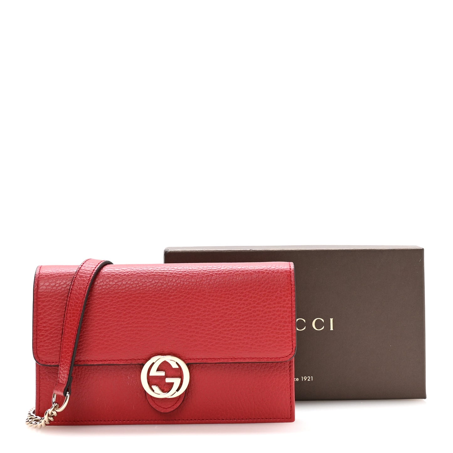 Dollar Calfskin Interlocking G Chain Wallet Red