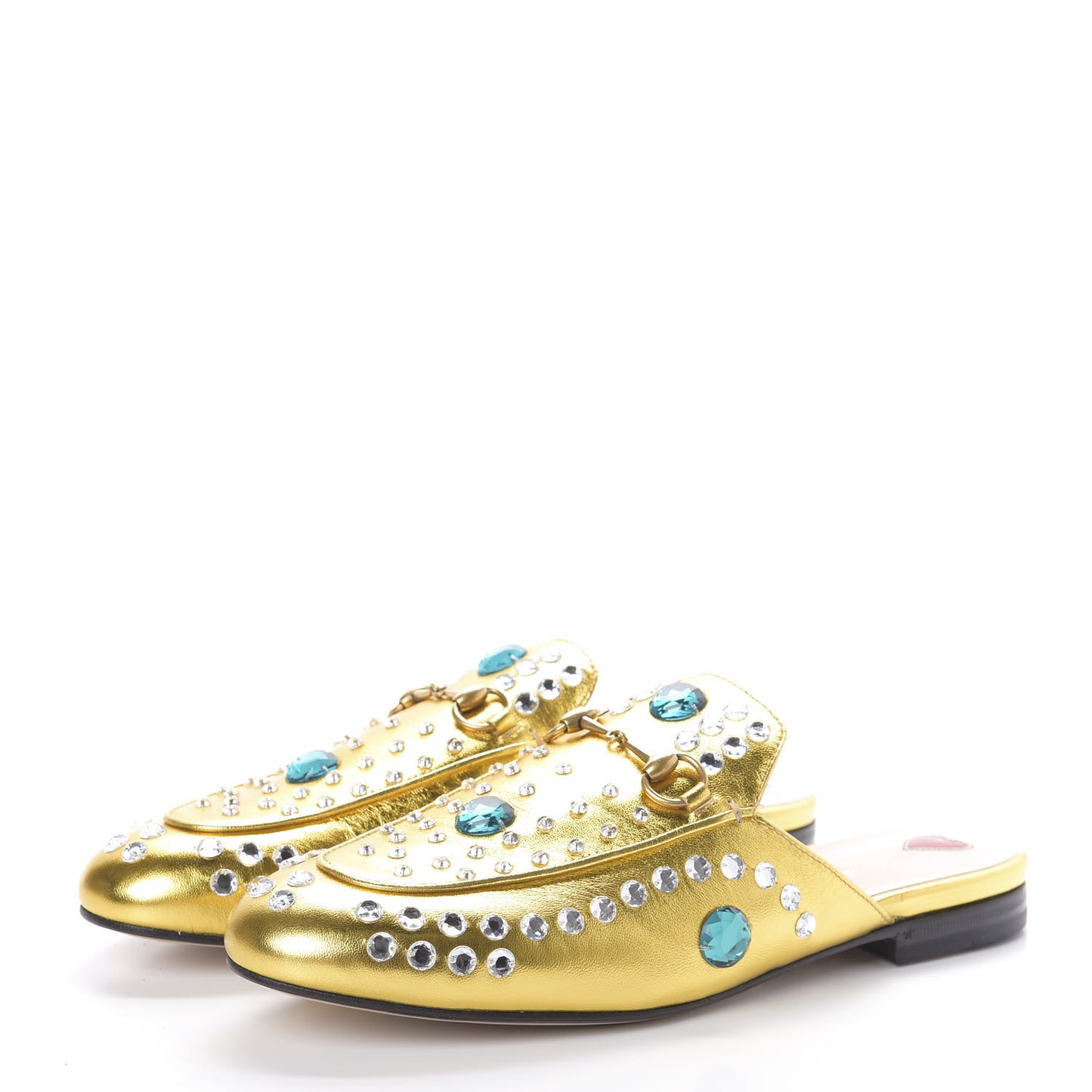 Metallic Nappa Crystal Womens Princetown Slippers 39.5 Gold