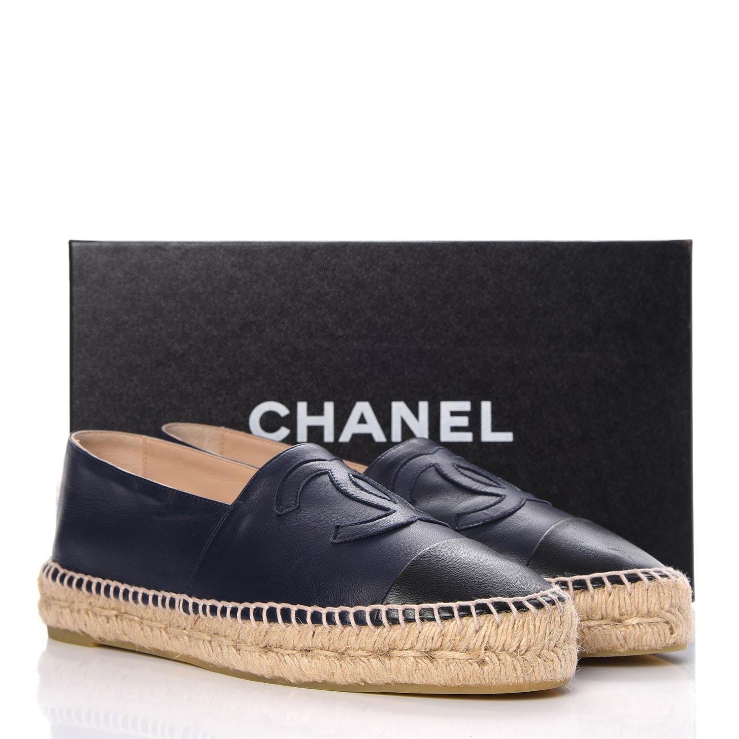 Chanel Lambskin CC Espadrilles 38 Navy Black 10 of 10