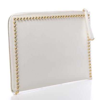Fendi Vitello Elite Mink Fur Studded Karlito Zip Around Pouch White 3 of 11