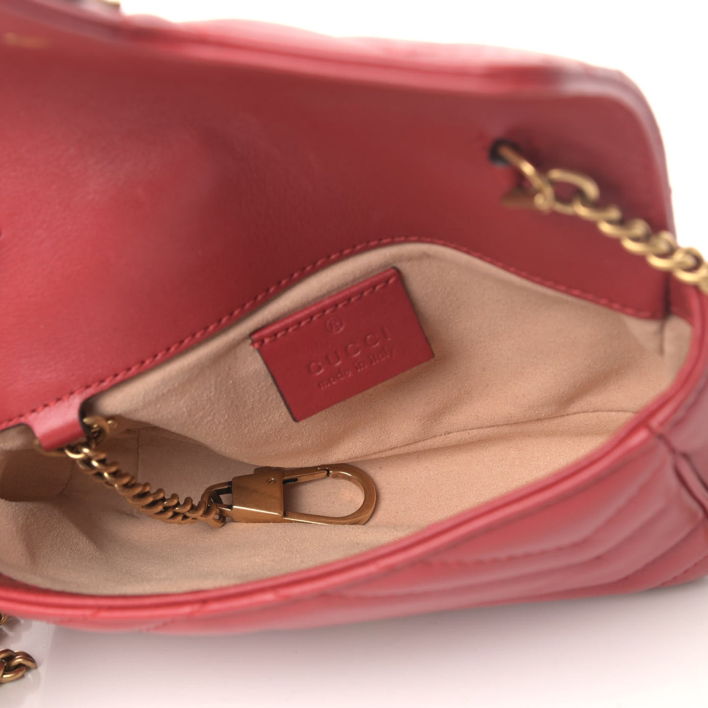 Calfskin Matelasse Super Mini GG Marmont Shoulder Bag Hibiscus Red