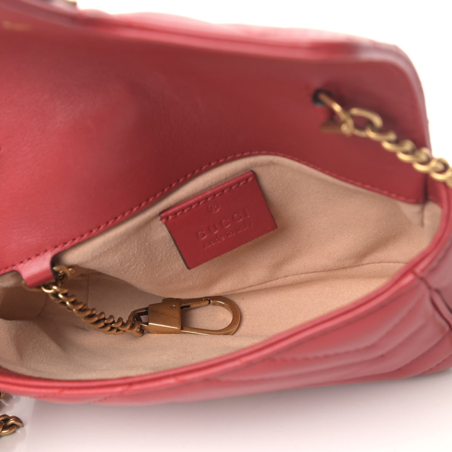 Gucci Calfskin Matelasse Super Mini GG Marmont Shoulder Bag Hibiscus Red 4 of 5
