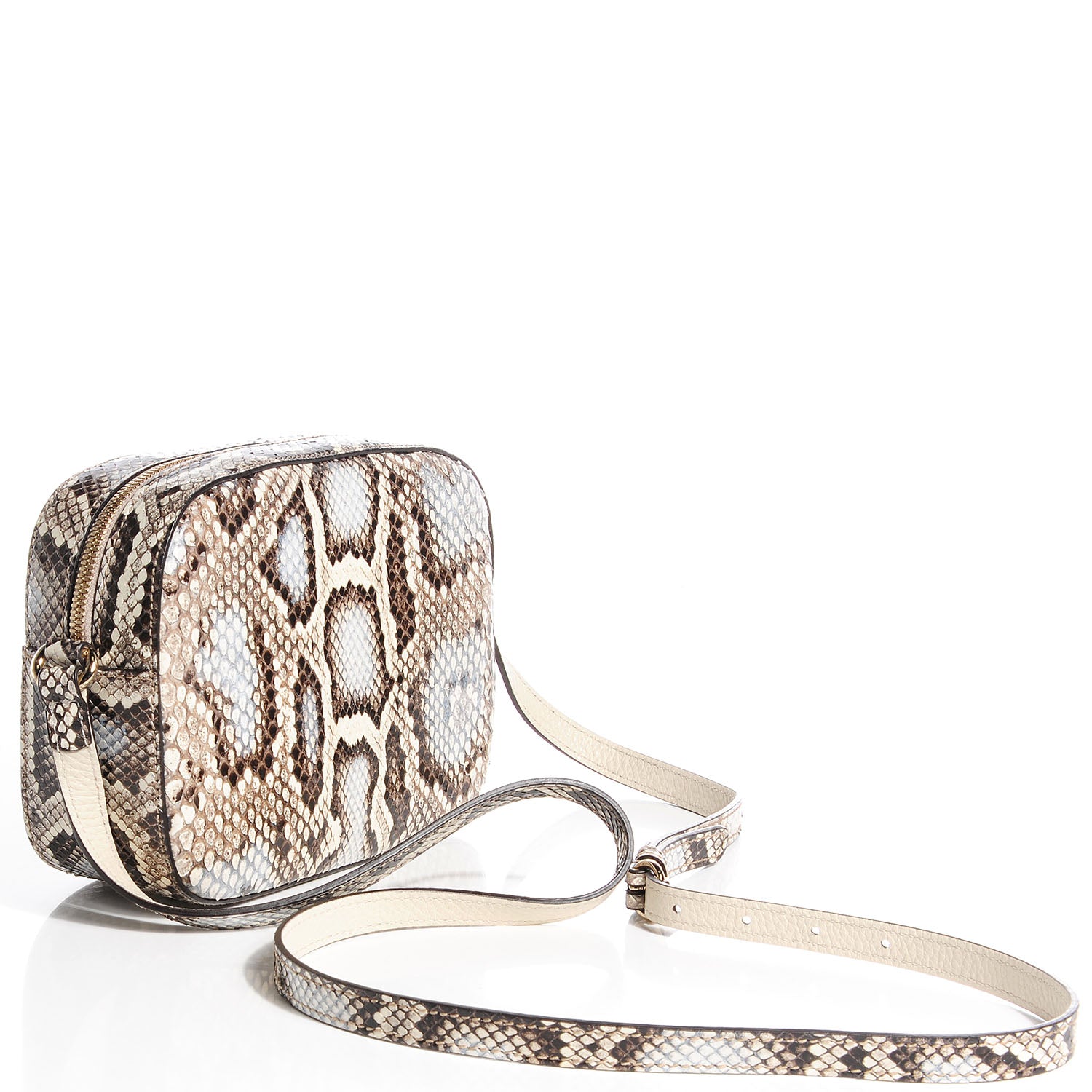 Gucci Python Small Soho Disco Bag Off White Nut Brown Beige 3 of 7