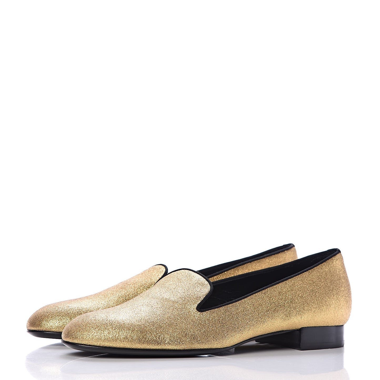 Metallic Calfskin Smoking Slipper Flat Loafers 37 Gold