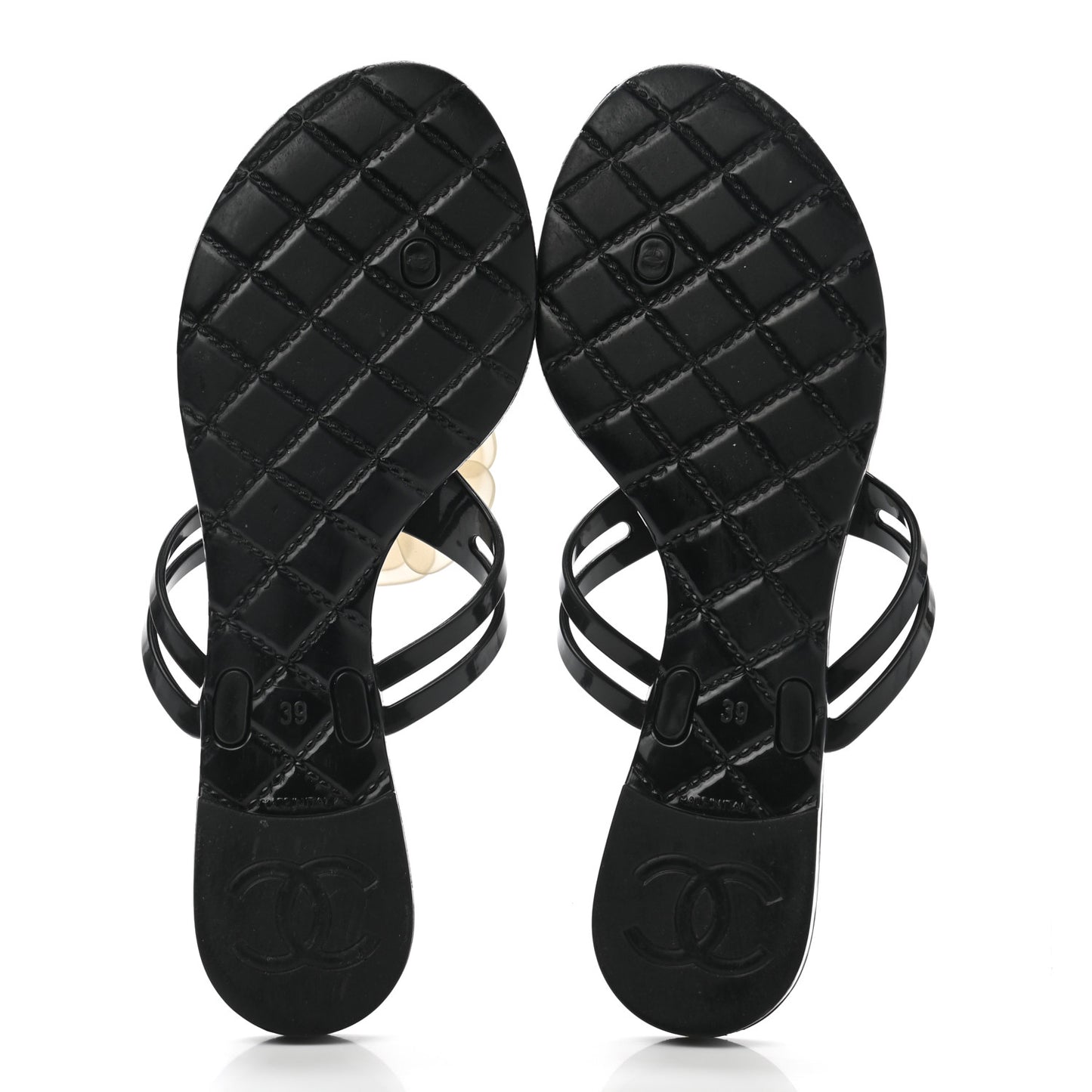 Jelly Quilted Camellia Thong Sandals 39 Black White
