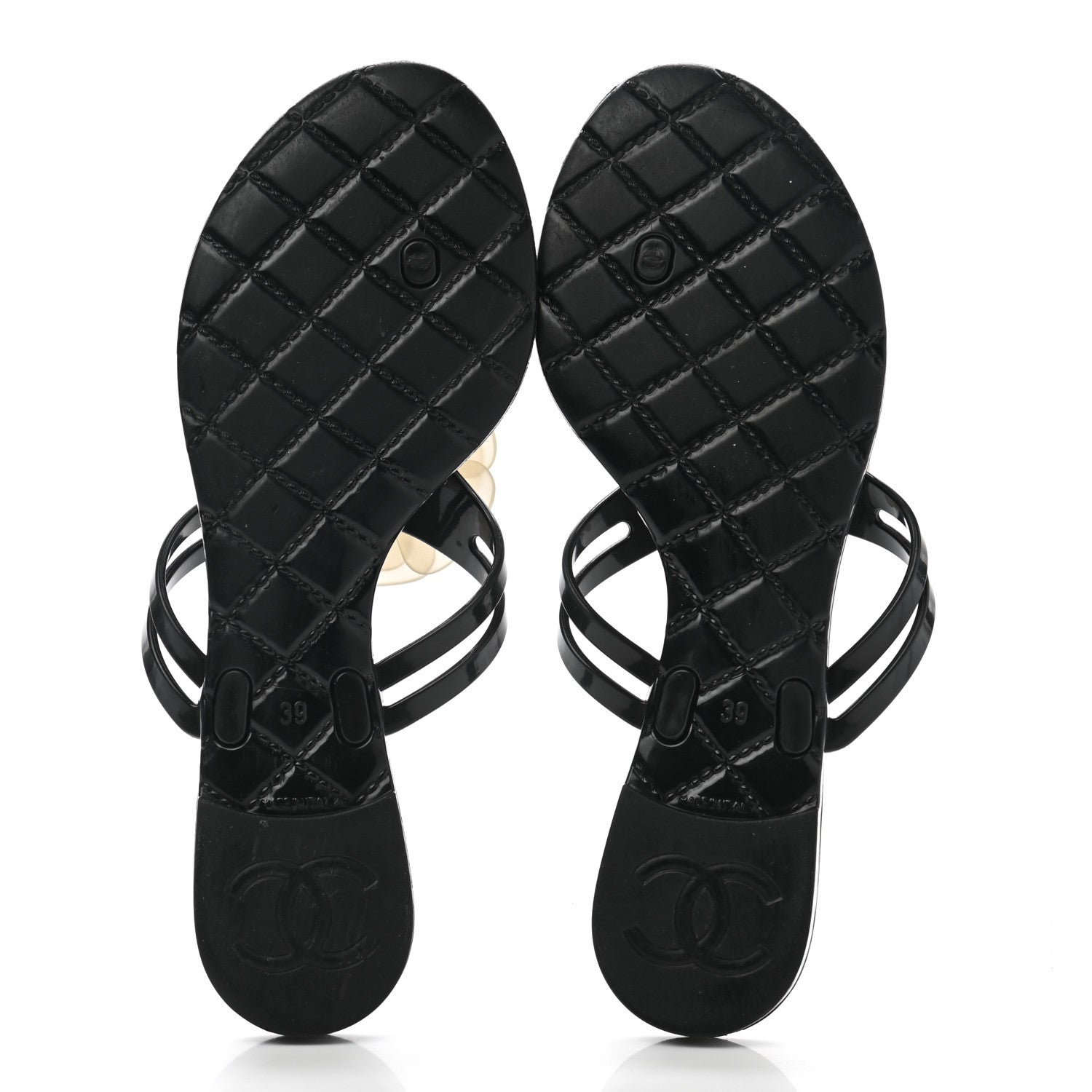 Chanel Jelly Quilted Camellia Thong Sandals 39 Black White 5 of 7