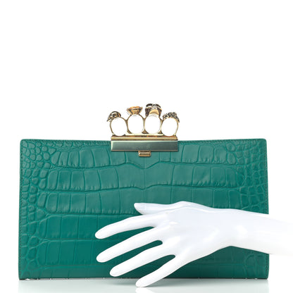 Alexander McQueen Calfskin Crocodile Embossed Knuckle Flat Clutch Citron 2 of 11