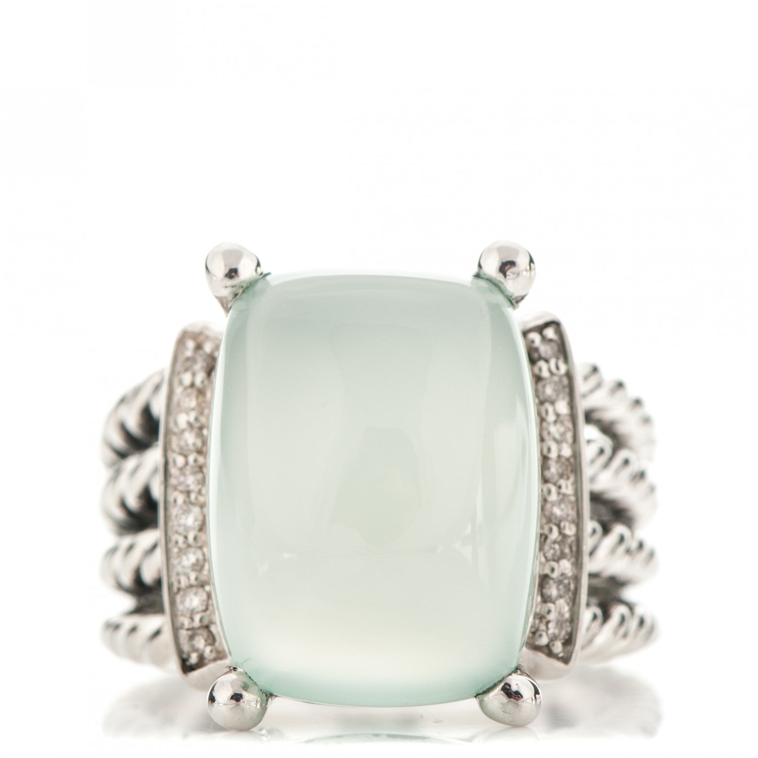 David Yurman Sterling Silver Diamond Chalcedony 16mm Wheaton Ring 54 7 1 of 5